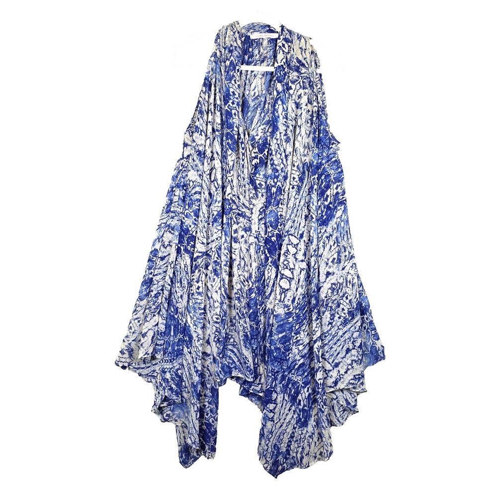 Carolina Williamson Blue Abstract Marble Pullover Sleeveless Cover Up Tunic OSFA